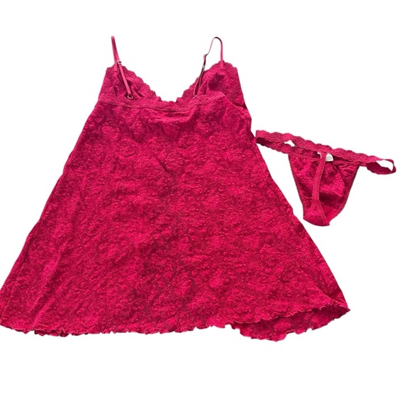 Hanky Panky Fuchsia Red Babydoll Chemise Set Thong Panty Medium Stretch Lace - Picture 4 of 6